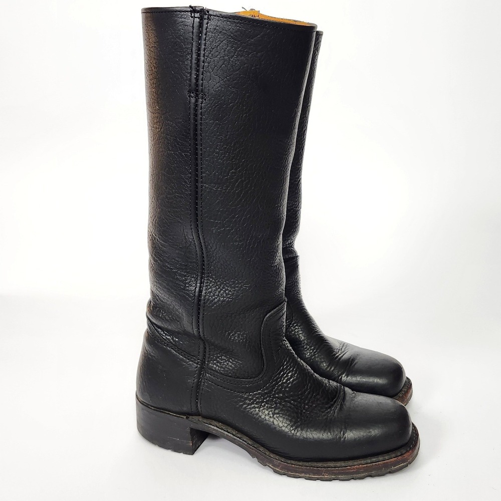 Vintage Frye Campus 14G Tall Boots USA Black Leather Vibram Lug Sole 6.5 M